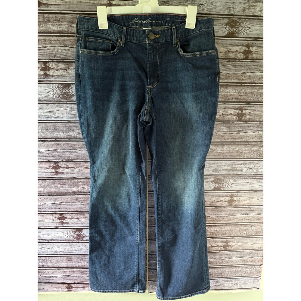 Eddie Bauer Curvy Bootcut Jeans Womens 12S Dark Wash Blue Stretch Denim Mid Rise